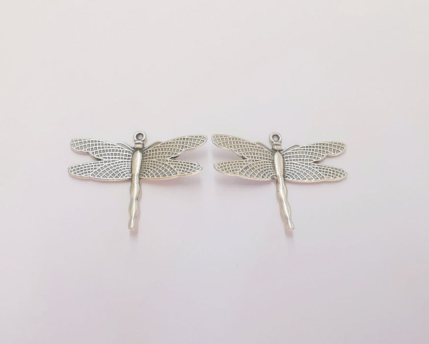 4 Silver Dragonfly Charms Antique Silver Plated Charms (34x26mm)  G22462