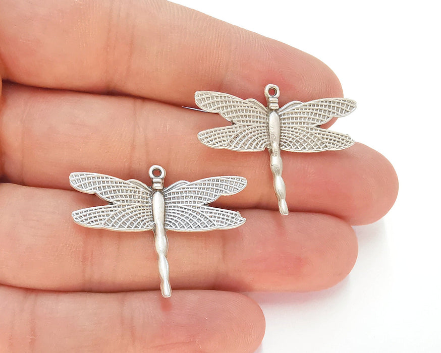 4 Silver Dragonfly Charms Antique Silver Plated Charms (34x26mm)  G22462