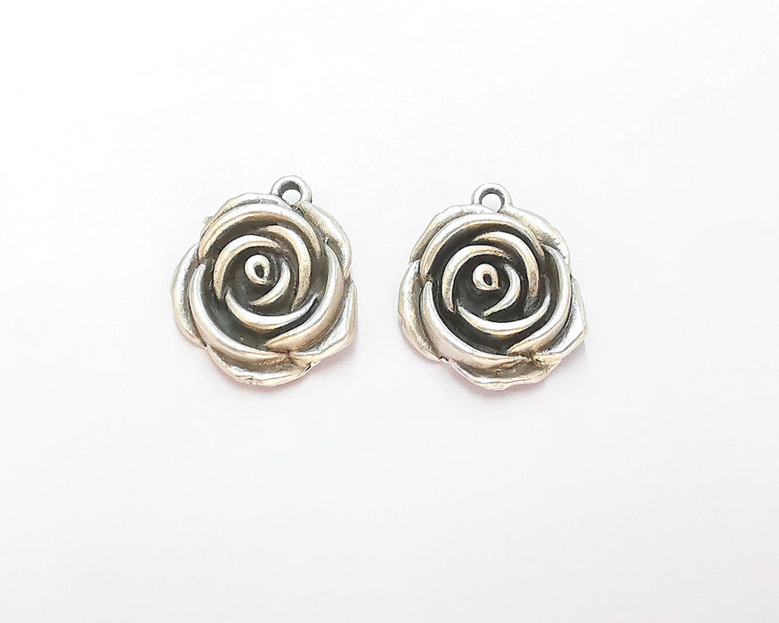 2 Silver Rose Charms Antique Silver Plated Charms (24x20mm) G22463