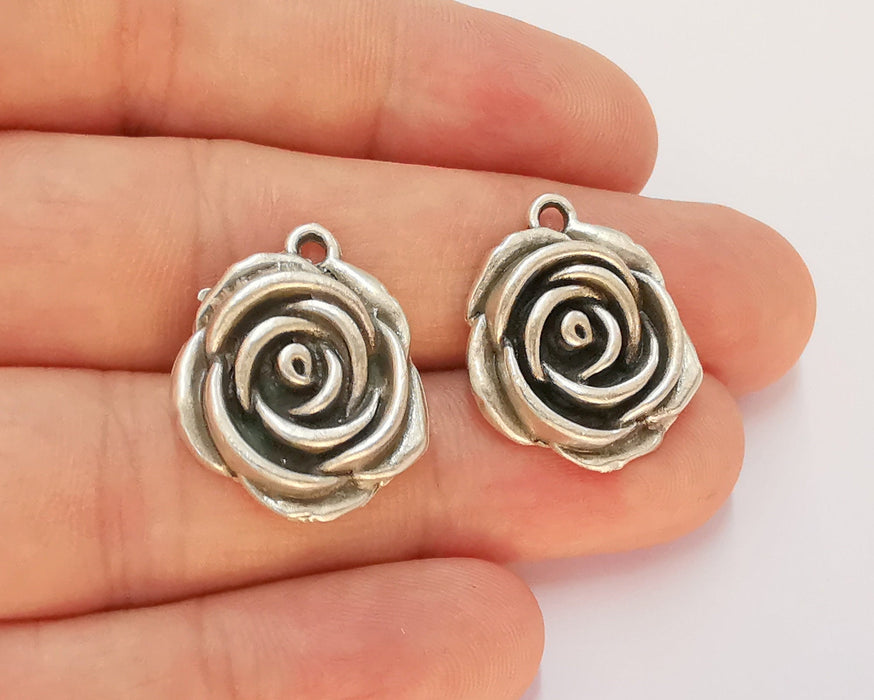 2 Silver Rose Charms Antique Silver Plated Charms (24x20mm) G22463