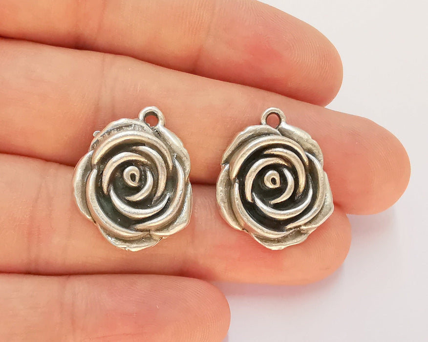 2 Silver Rose Charms Antique Silver Plated Charms (24x20mm) G22463