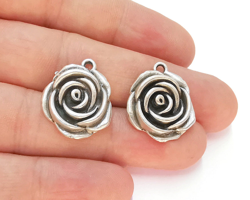 2 Silver Rose Charms Antique Silver Plated Charms (24x20mm) G22463