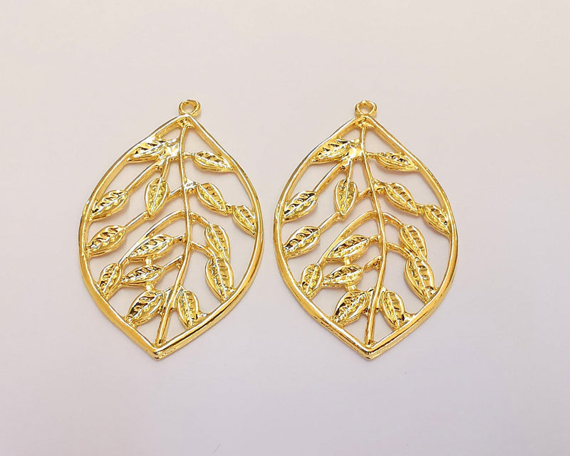 Leaf Charms 24k Shiny Gold Charms Nickel Free Lead Free (47x30mm)  G22036