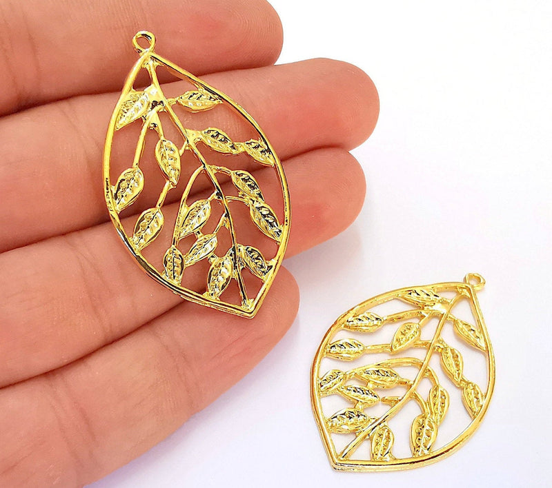 Leaf Charms 24k Shiny Gold Charms Nickel Free Lead Free (47x30mm)  G22036