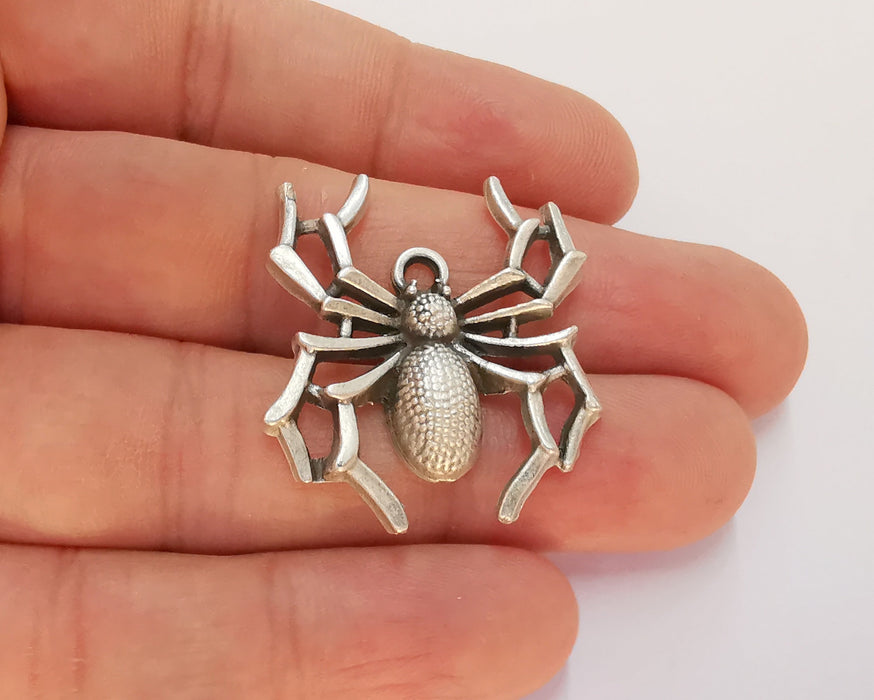 2 Spider Charms Antique Silver Plated Charms (34x30mm)  G22467