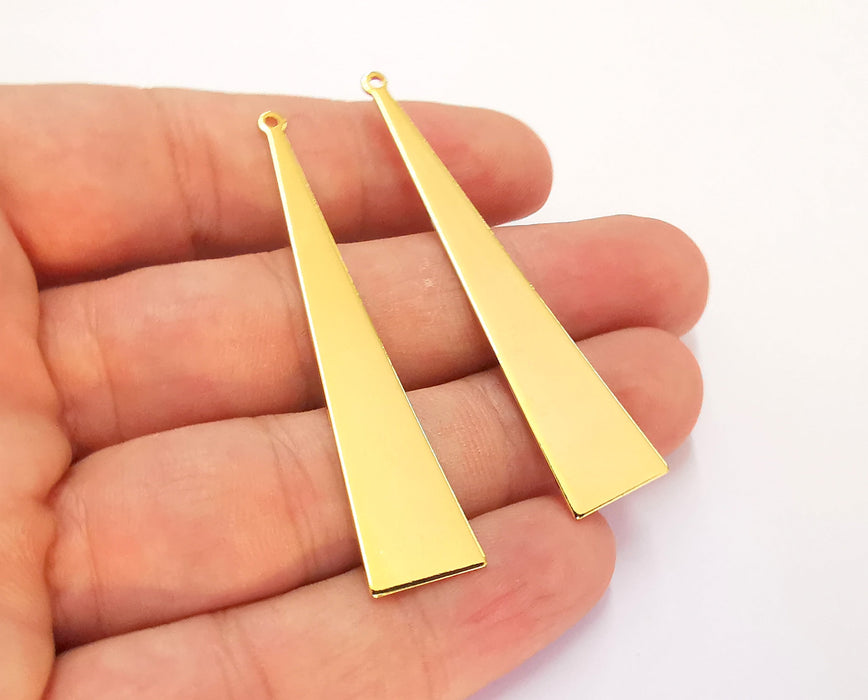 2 Triangle Charms 24k Shiny Gold Brass Charms , Nickel free and Lead free (60x13mm)  G22037