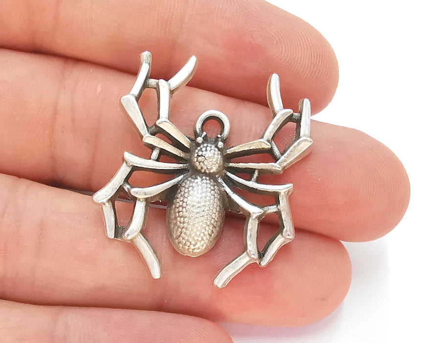 2 Spider Charms Antique Silver Plated Charms (34x30mm)  G22467