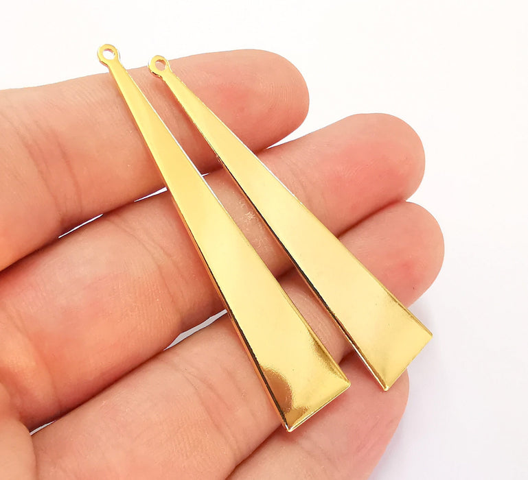 2 Triangle Charms 24k Shiny Gold Brass Charms , Nickel free and Lead free (60x13mm)  G22037