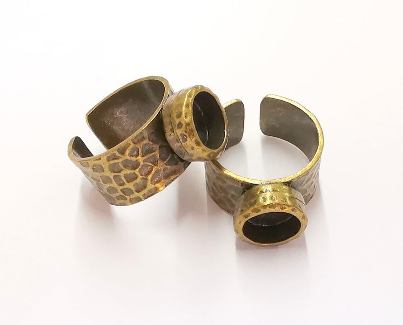 Ring Blank Setting Hammered Ring Base Bezel inlay Ring Backs Glass Cabochon Mounting Adjustable Antique Bronze Plated Ring (8mm ) G22039