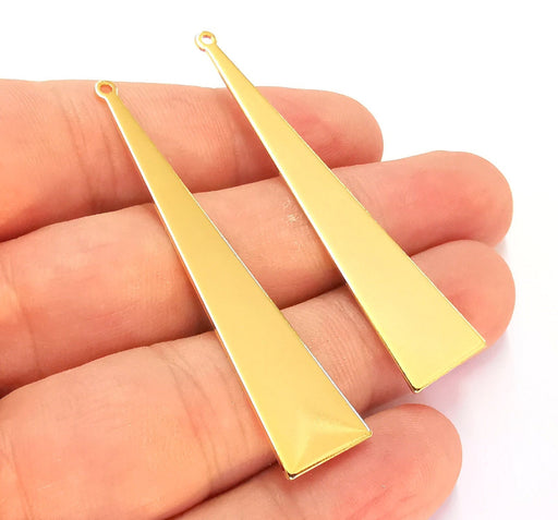 2 Triangle Charms 24k Shiny Gold Brass Charms , Nickel free and Lead free (60x13mm)  G22037