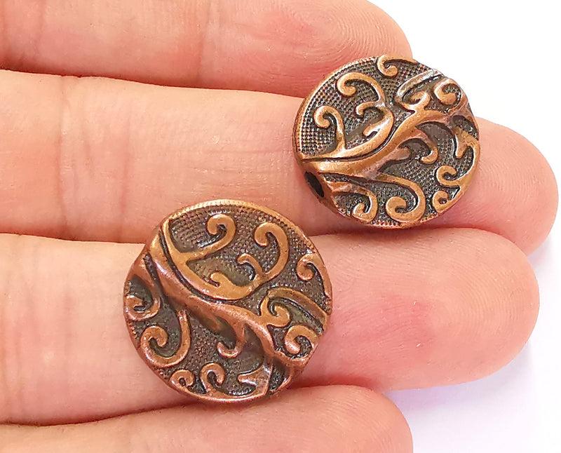 2 Copper Double Side Charms Antique Copper Plated Charms (20mm)  G22042