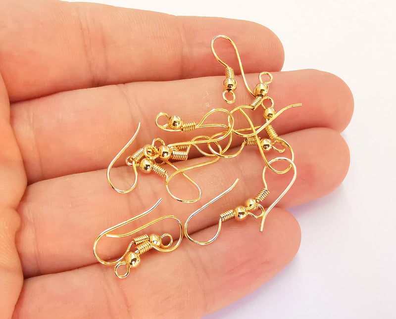 10 Gold Earring Hook 24k Shiny Gold Plated Brass Earring Hook Findings , 10 Pcs (5 pairs) Nickel free and lead free  G22044