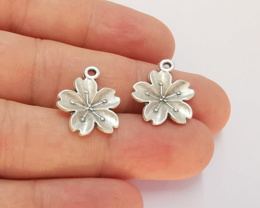 4 Flower Charms Antique Silver Plated Charms (19x16mm)  G22475