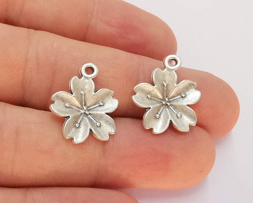 4 Flower Charms Antique Silver Plated Charms (19x16mm)  G22475