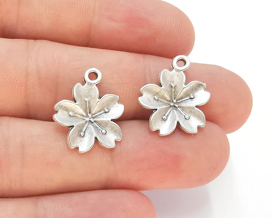 4 Flower Charms Antique Silver Plated Charms (19x16mm)  G22475