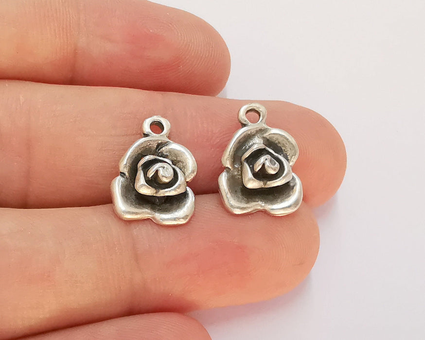 10 Silver Rose Charms Antique Silver Plated Charms (16x12mm) G22479