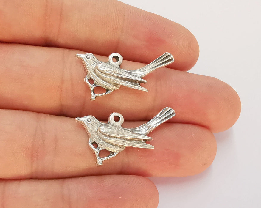 4 Bird Charms Antique Silver Plated Charms (30mm) G22482