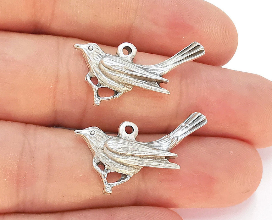 4 Bird Charms Antique Silver Plated Charms (30mm) G22482