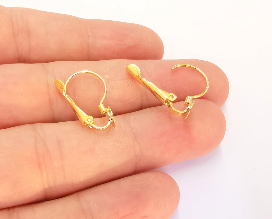 4 Gold Earring Hook Blank 24k Shiny Gold Plated Brass Earring Hook Findings , 4 Pcs (2 pairs) Nickel free and lead free G22048