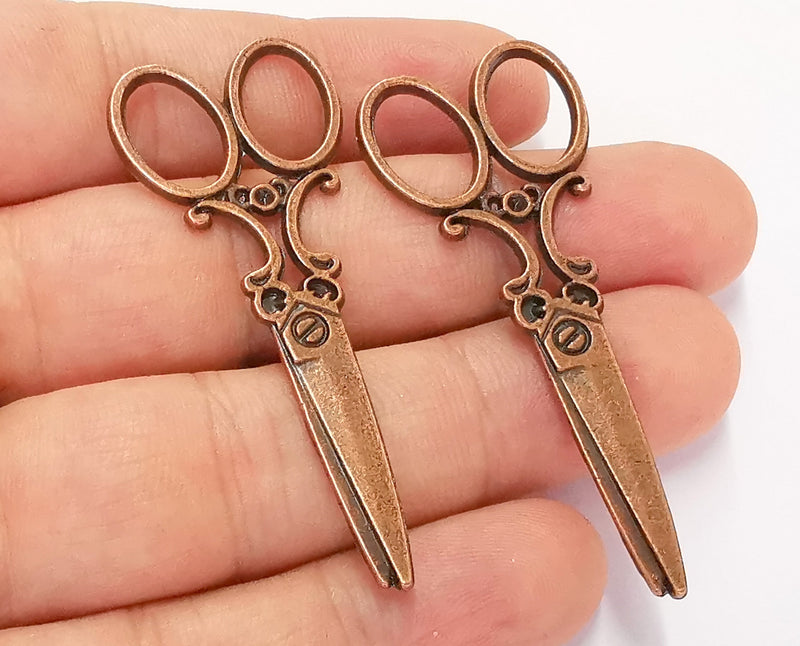 2 Scissors Charms Antique Copper Plated Charms (59x25mm) G22487