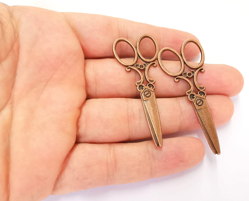 2 Scissors Charms Antique Copper Plated Charms (59x25mm) G22487