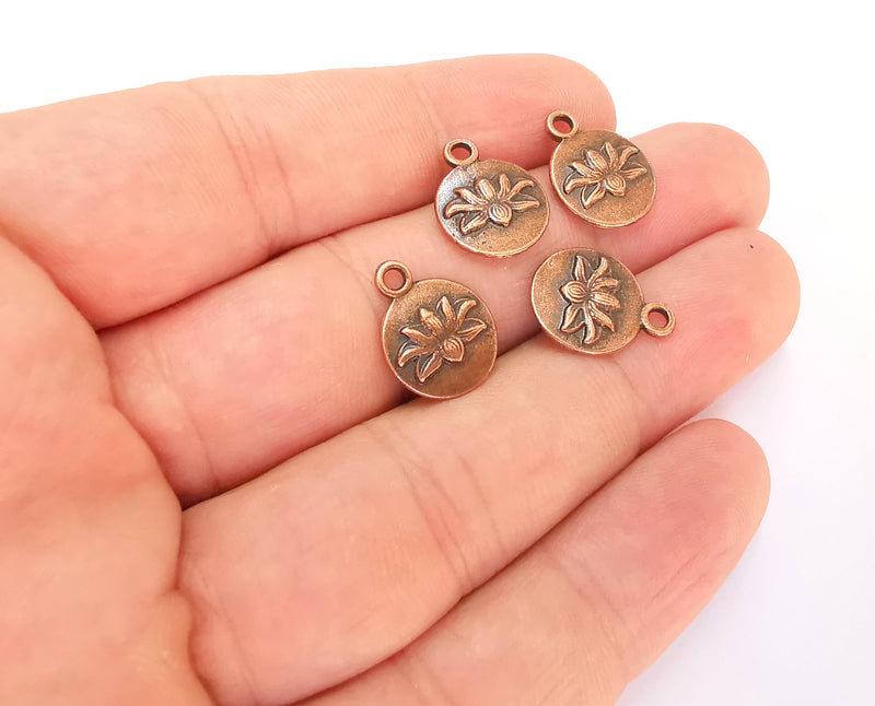 10 Lotus Charms Flower Charms Antique Copper Plated Charms (Double Sided) (16x12mm)  G22049