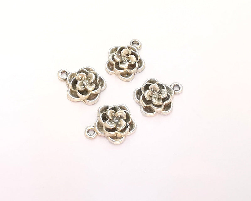 10 Flower Charms Antique Silver Plated Charms (14x12mm) G22495