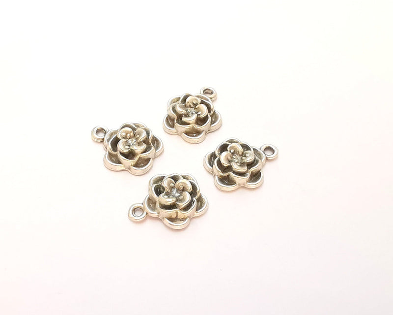 10 Flower Charms Antique Silver Plated Charms (14x12mm) G22495