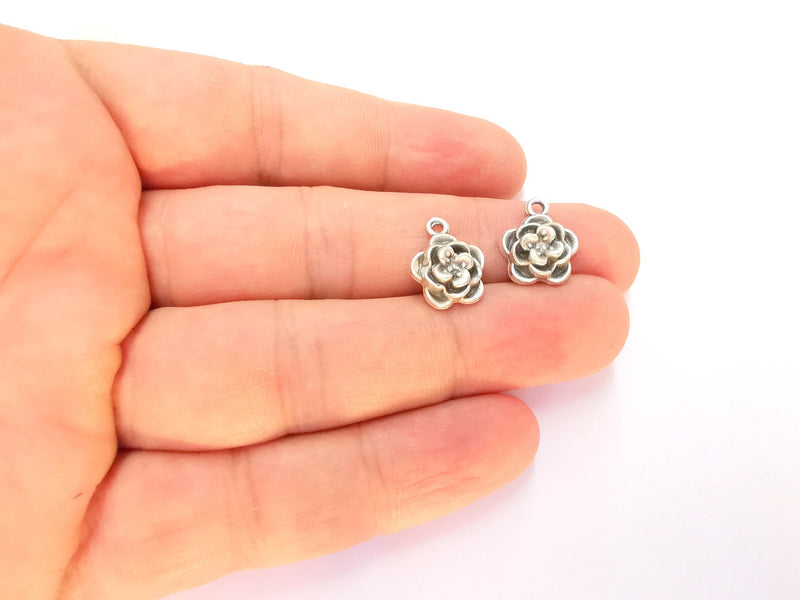 10 Flower Charms Antique Silver Plated Charms (14x12mm) G22495