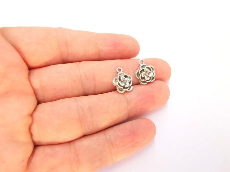 10 Flower Charms Antique Silver Plated Charms (14x12mm) G22495