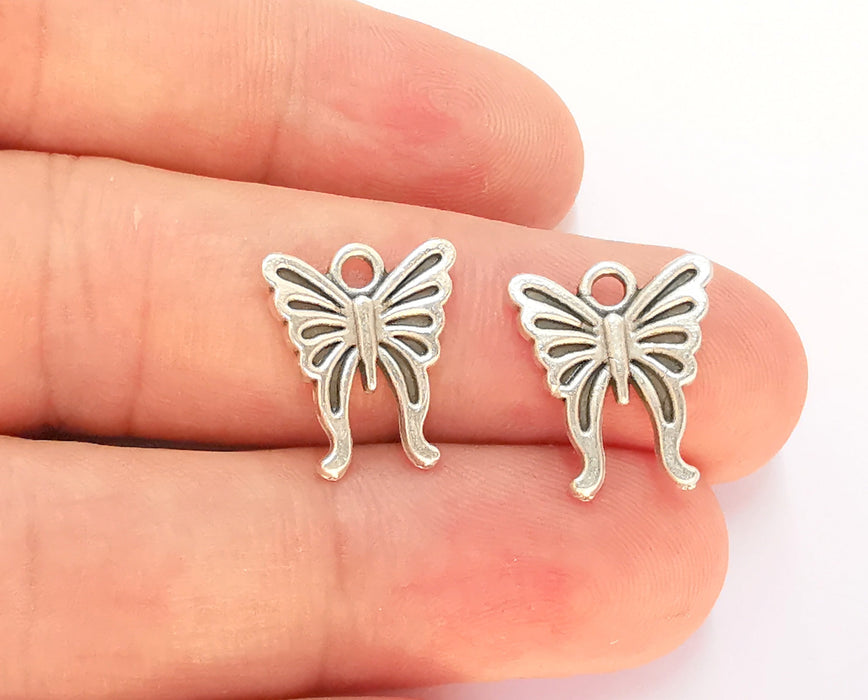 10 Butterfly Charms Antique Silver Plated Charm (16x14mm) G22494