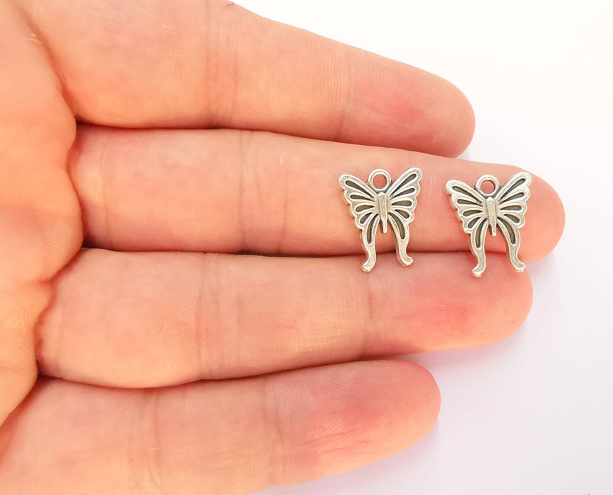 10 Butterfly Charms Antique Silver Plated Charm (16x14mm) G22494