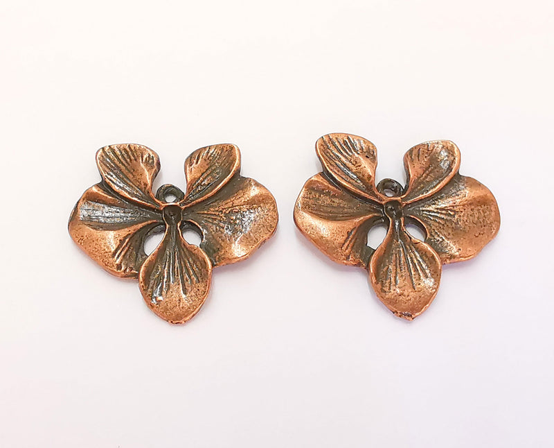 2 Flower Charms Antique Copper Plated Charms (29x27mm)  G22502