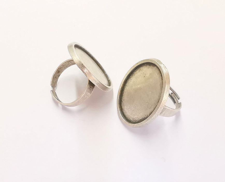 Silver Ring Setting Blank Cabochon Base Ring Mounting Adjustable Ring Base Bezel (25x18mm) Antique Silver Plated  G22055