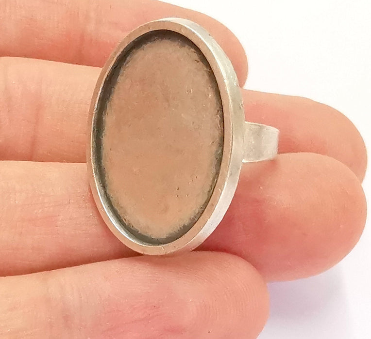 Silver Ring Setting Blank Cabochon Base Ring Mounting Adjustable Ring Base Bezel (25x18mm) Antique Silver Plated  G22055