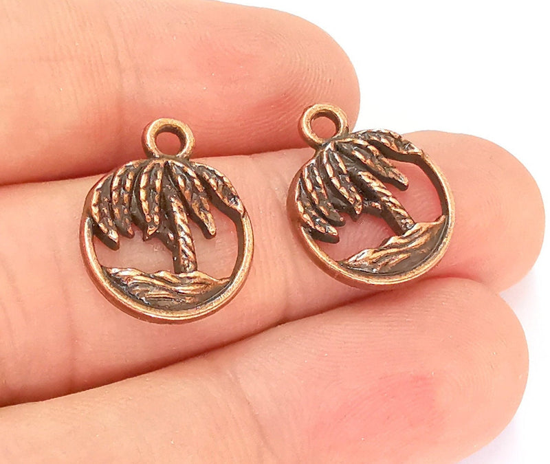 10 Palm Tree Charms Antique Copper Plated Charms (18x15mm)  G22059