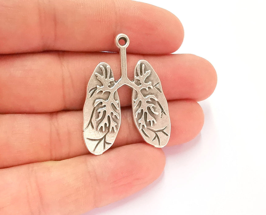 2 Lungs Charms Antique Silver Plated Charms (37x29mm)  G22073