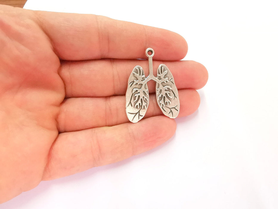 2 Lungs Charms Antique Silver Plated Charms (37x29mm)  G22073