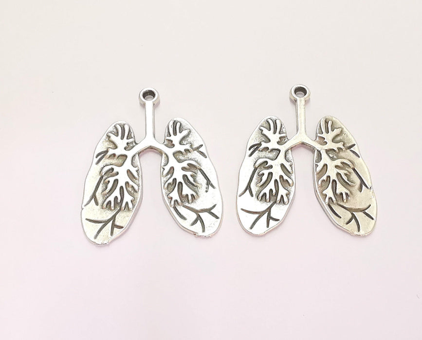 2 Lungs Charms Antique Silver Plated Charms (37x29mm)  G22073