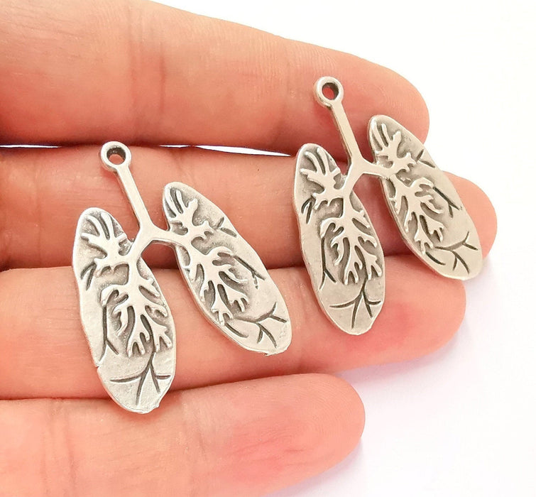 2 Lungs Charms Antique Silver Plated Charms (37x29mm)  G22073