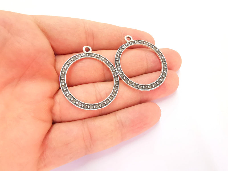 4 Antique Silver Circle Charms Antique Silver Plated Charms (38x32mm)  G22075