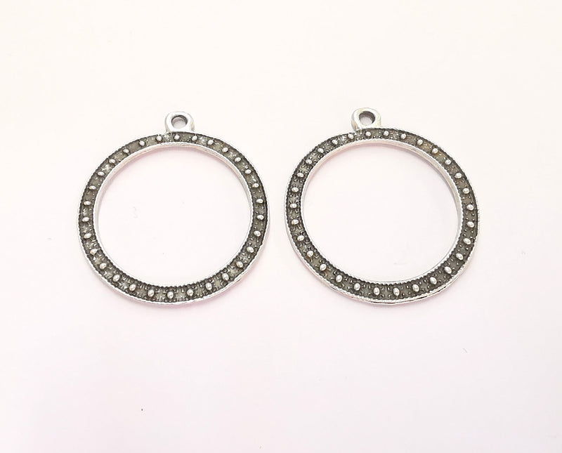 4 Antique Silver Circle Charms Antique Silver Plated Charms (38x32mm)  G22075