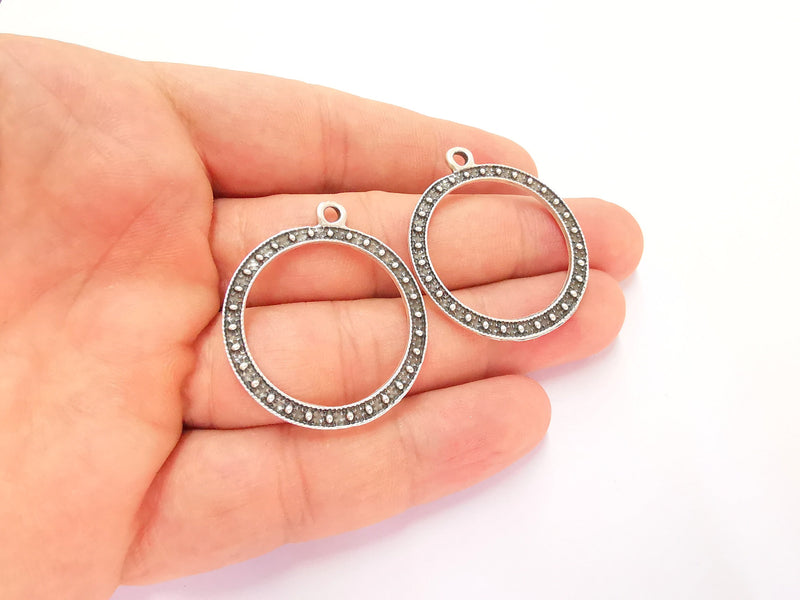 4 Antique Silver Circle Charms Antique Silver Plated Charms (38x32mm)  G22075