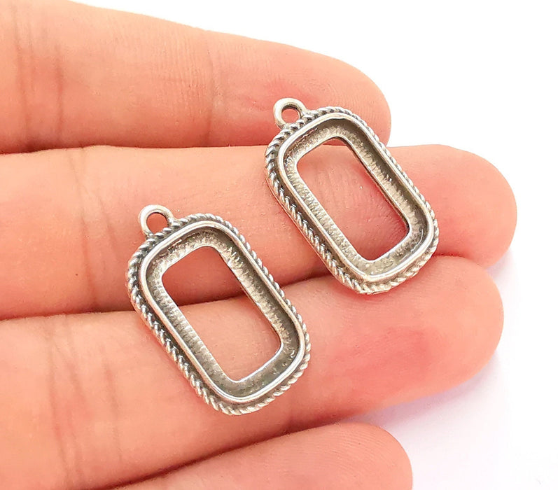 5 Antique Silver Rectangle Charms Antique Silver Plated Charms (25x14mm)  G22077