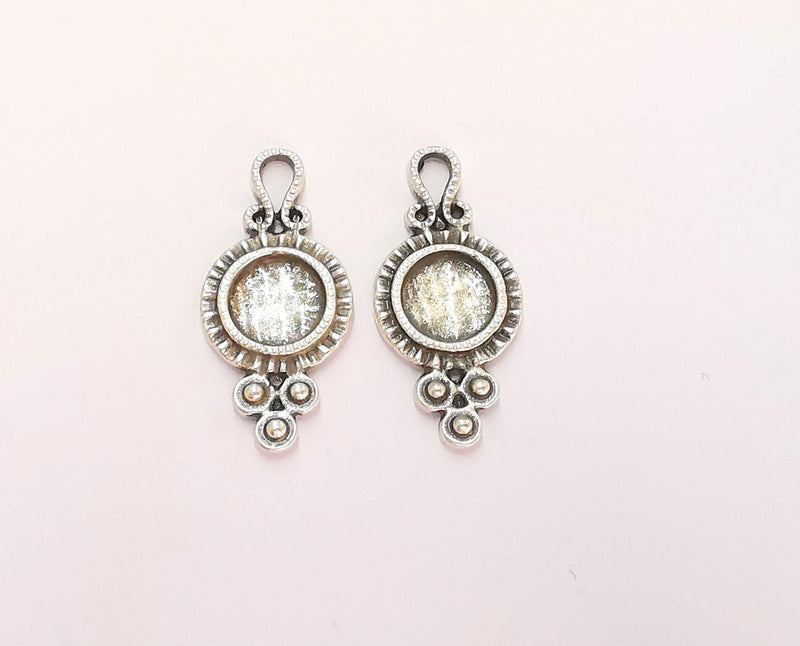 10 Silver Charms Blank Bezel Resin Bezel Mosaic Mountings Antique Silver Plated Charms (27x12mm)( 8 mm Bezel Inner Size)  G22081