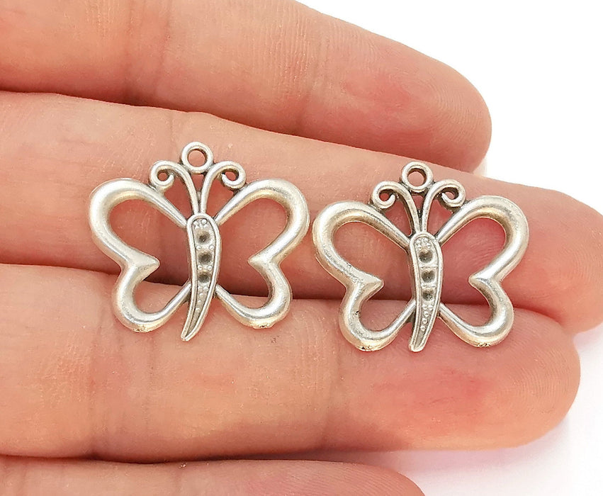 5 Butterfly Charms Antique Silver Plated Charms (25x22mm) G22508