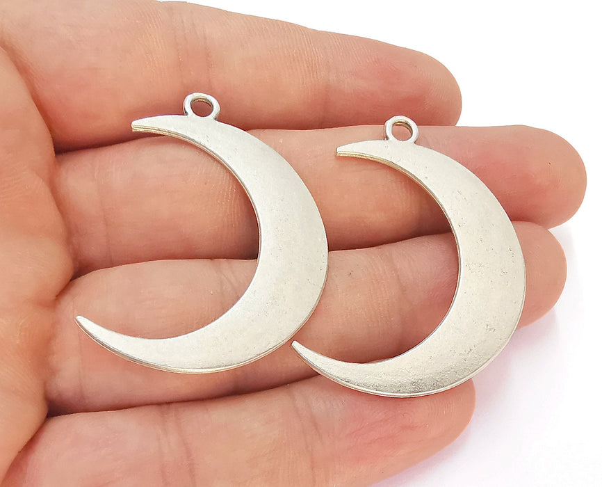 2 Crescent Charms Antique Silver Plated Charms (43mm) G22511