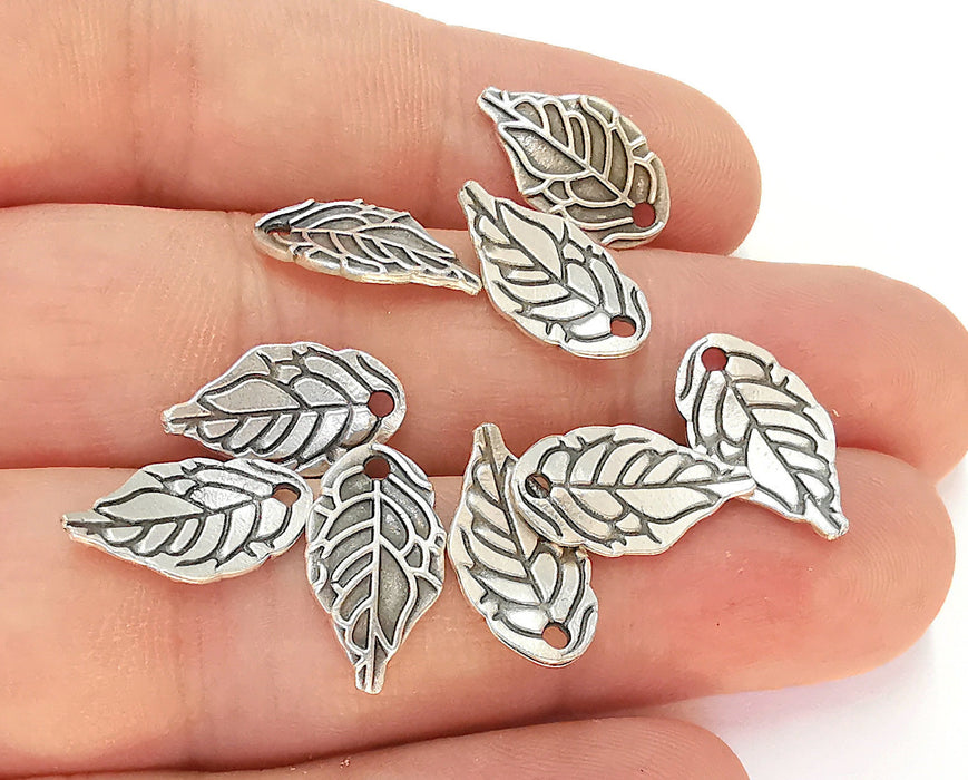 20 Leaf Charms Antique Silver Plated Charms (17x9mm) G23147