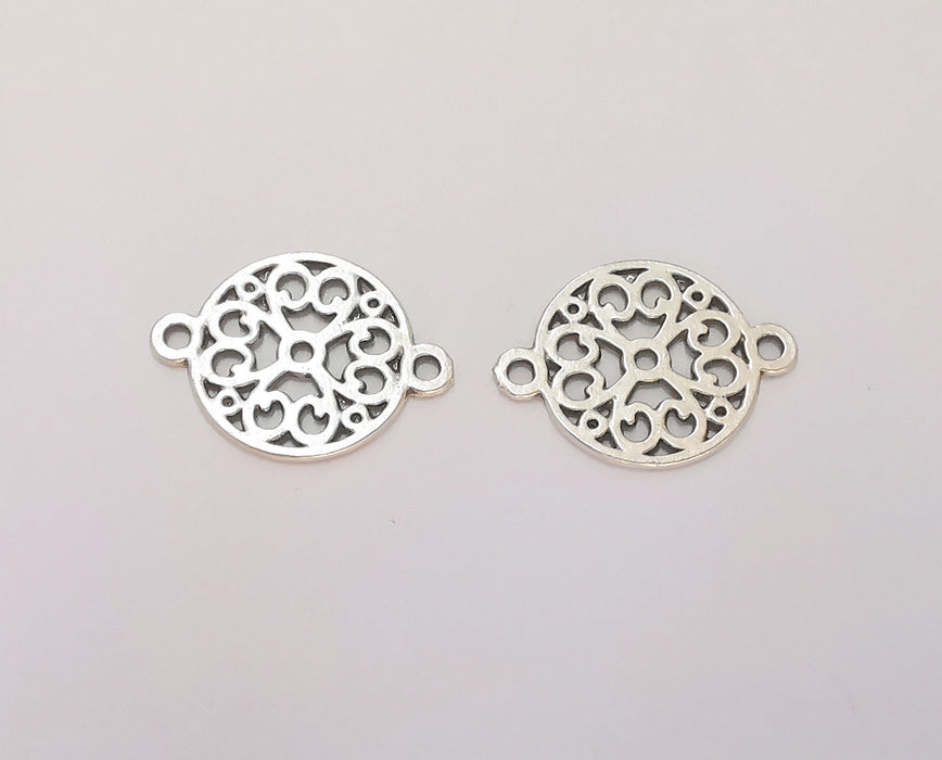 5 Filigree Connector Charms Antique Silver Plated Charms (23x17mm) G22515