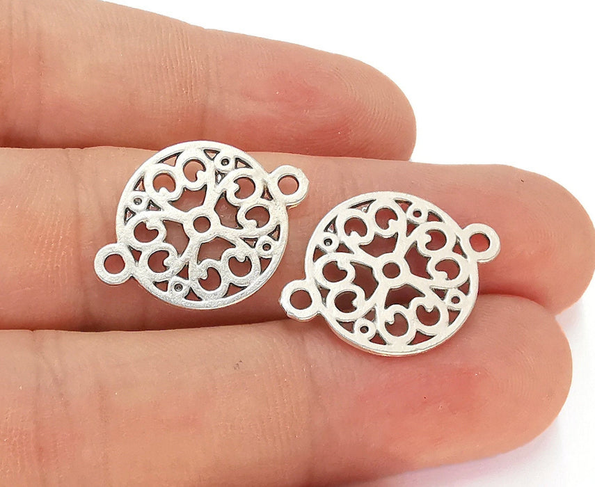 5 Filigree Connector Charms Antique Silver Plated Charms (23x17mm) G22515